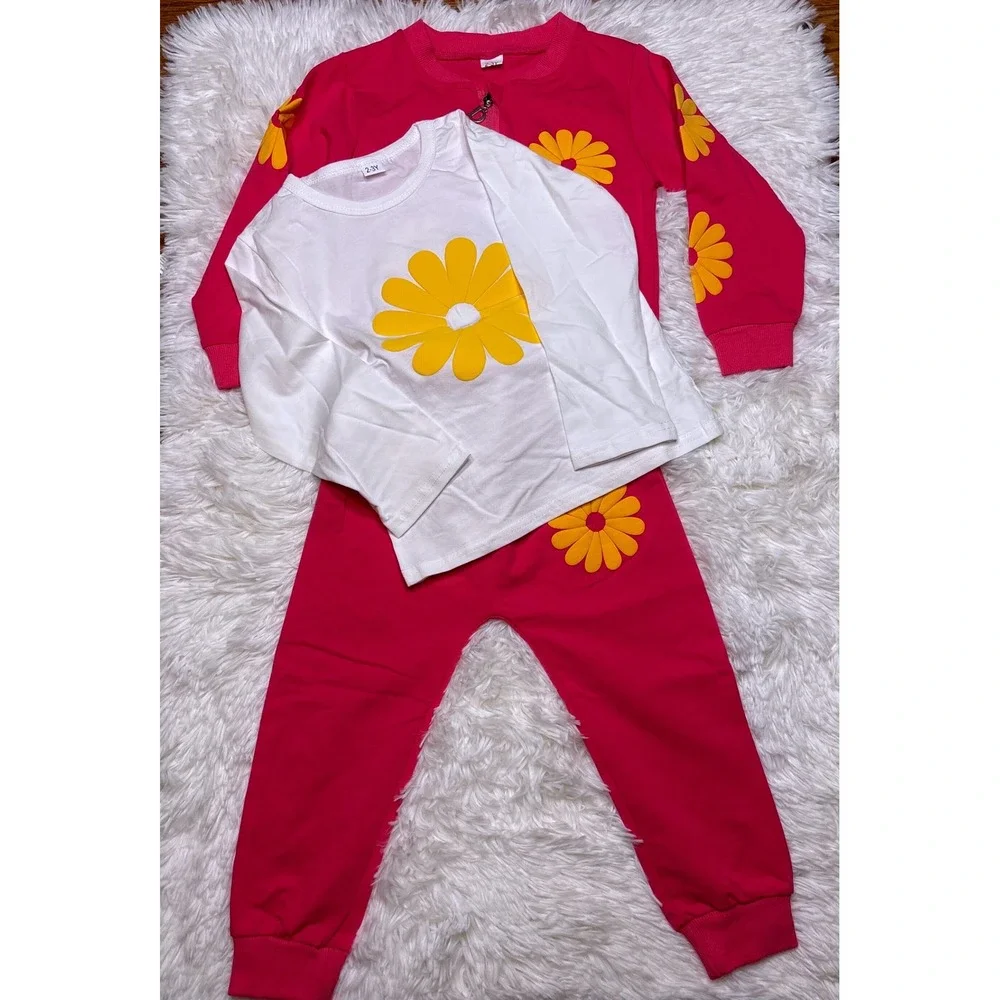 Girls Floral Tunic Leggings and Pink Daisy Tracksuit 5-Piece Set Size 2-3 Years
